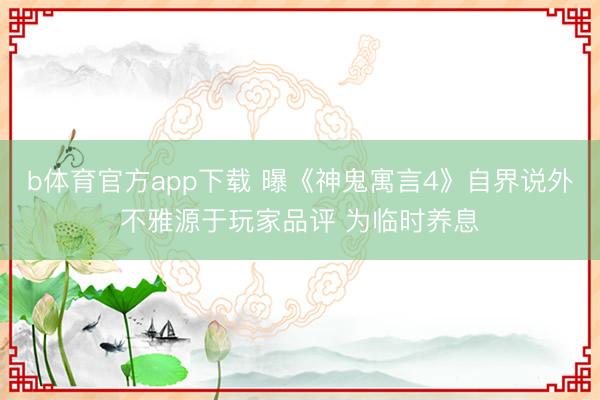 b体育官方app下载 曝《神鬼寓言4》自界说外不雅源于玩家品评 为临时养息