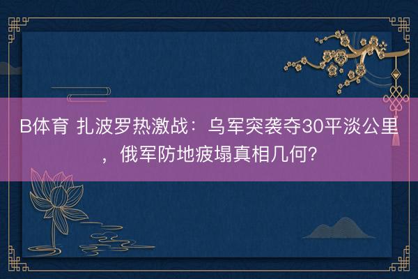 B体育 扎波罗热激战:乌军突袭夺30平淡公里,俄军防地疲塌真相几何?