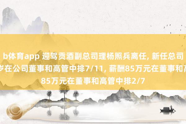 b体育app 迎驾贡酒副总司理杨照兵离任, 新任总司理, 年齿50岁在公司董事和高管中排7/11, 薪酬85万元在董事和高管中排2/7