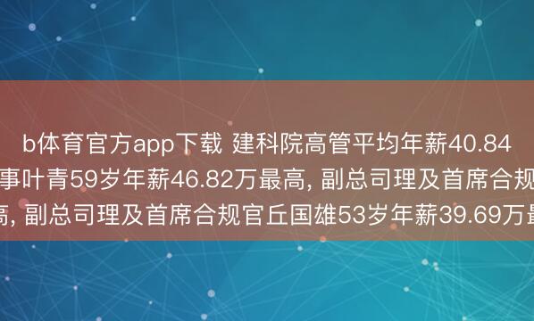 b体育官方app下载 建科院高管平均年薪40.84万: 董事长及非逍遥董事叶青59岁年薪46.82万最高， 副总司理及首席合规官丘国雄53岁年薪39.69万最低
