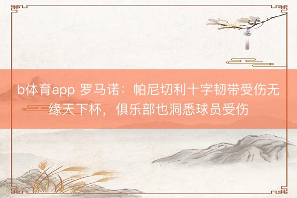 b体育app 罗马诺：帕尼切利十字韧带受伤无缘天下杯，俱乐部也洞悉球员受伤